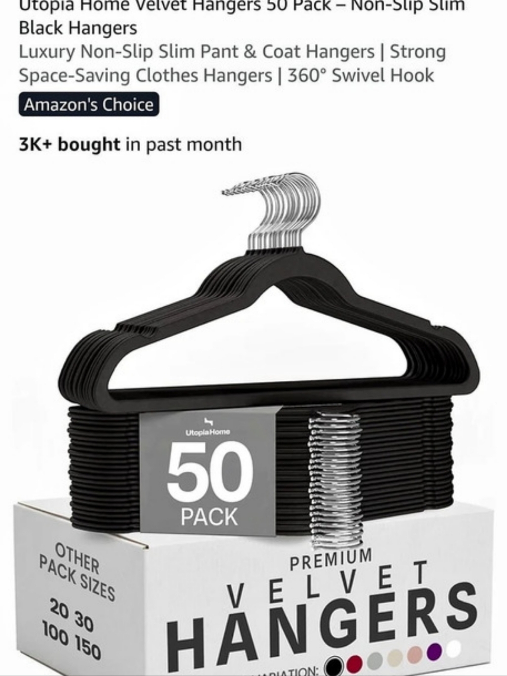 Utopia Home Velvet Hangers 5 Pack Black